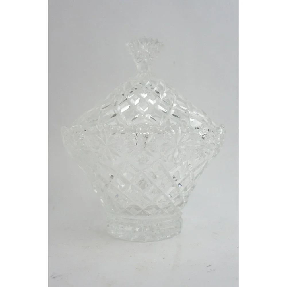 Crystal Clear Industries Brussels Poland Lidded Candy Serving Dish Cross Hatch